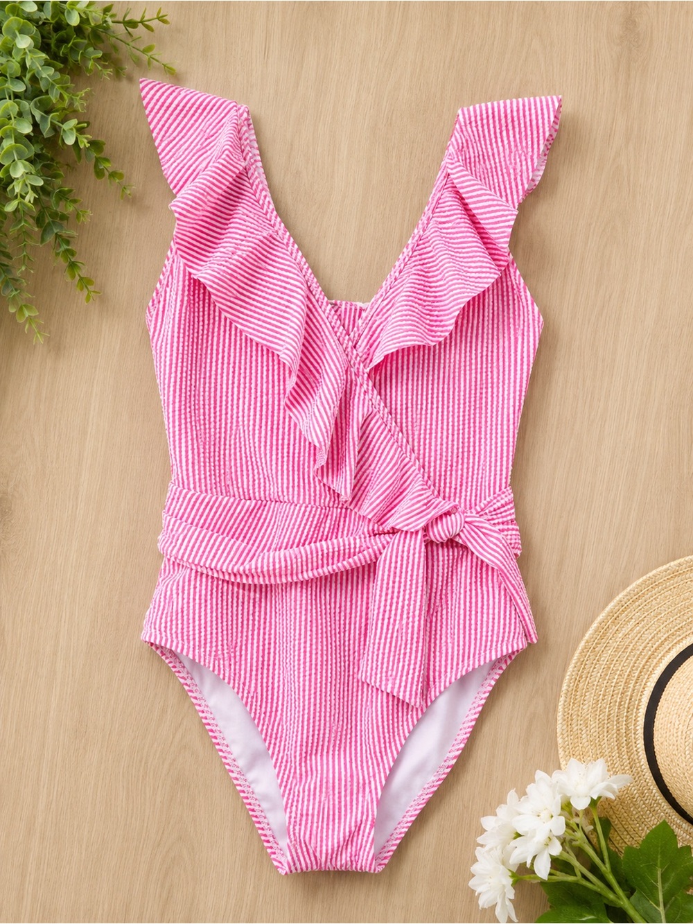 Lilly Pulitzer Pink Seersucker Ruffle One-Piece Swimsuit – Size 8